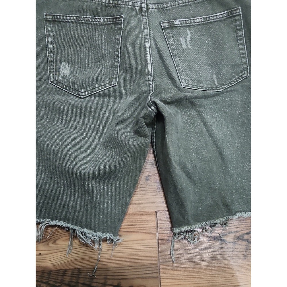 We The Free Boho Bermuda Jean Shorts Distressed Midrise Cotton Green Jort 28 - Picture 6 of 6
